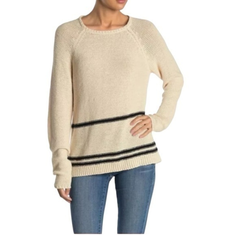 MAGASCHONI women sweater cotton blend G901116 natural black stripe size large